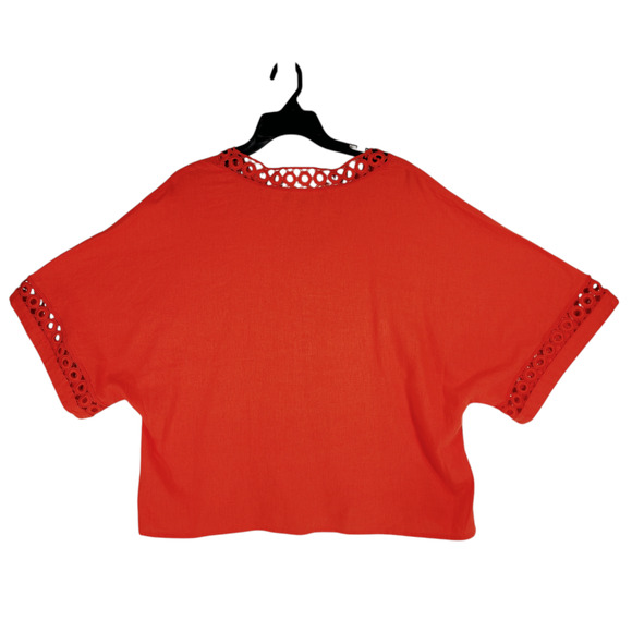 Marc New York Linen Crop Top L Womens Orangr Boxy Eyelet Lagenlook Nat Wings NEW - Picture 2 of 12